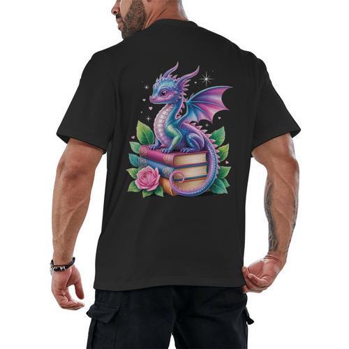 Dragon Book Fantasy Reading Men's Back Print T-Shirt - Bookorys