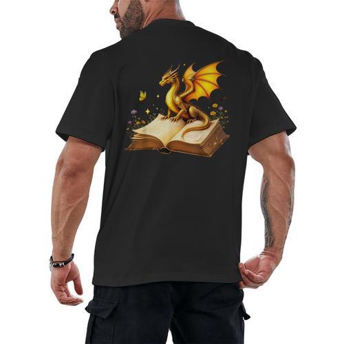 Dragon Fantasy Book Lover Bookish Reader Bookworm Wildflower Men's Back Print T-Shirt - Bookorys AU