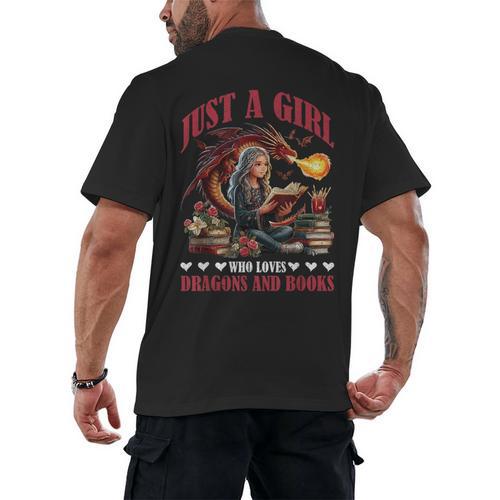 Dragon Just A Girl Who Loves Dragons And Books Men's Back Print T-Shirt - Bookorys