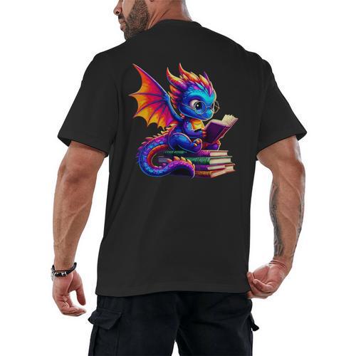 Dragon Reading a Book Bookworm Book Lover Men's Back Print T-Shirt - Bookorys UK