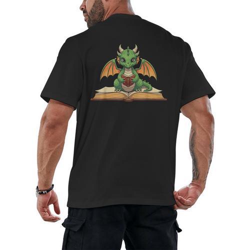 Dragon Reading Book Bookworm Men's Back Print T-Shirt - Bookorys UK