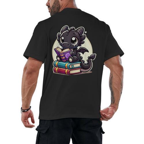 Dragon Reading A Book Cute Bookworm Book Lover Men's Back Print T-Shirt - Bookorys UK