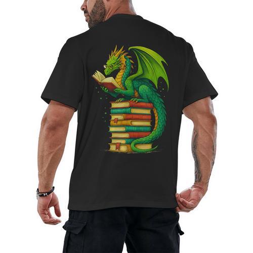 Dragon Reading Books Matching Bookworm Readers Librarian Men's Back Print T-Shirt - Bookorys CA