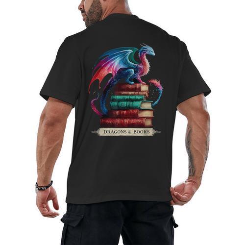 Dragons And Books Dragonworm Book Lover Reading Men's Back Print T-Shirt - Bookorys CA