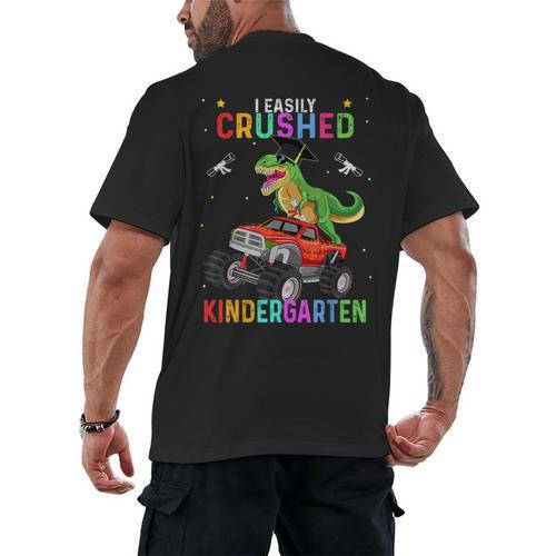 I Easily Crushed Kindergarten Graduation 2022 Truck Dinosaur Men's Back Print T-Shirt - Best Gift Smart