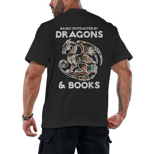 Easily Distracted By Dragons Books Bookworm Women Men Kids Men's Back Print T-Shirt - Bookorys UK