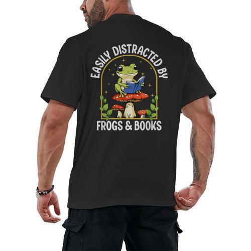 Easily Distracted By Frogs And Books Men's Back Print T-Shirt - Bookorys DE