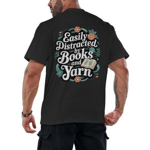 Easily Distracted By Yarn And Books Men's Back Print T-Shirt - Bookorys