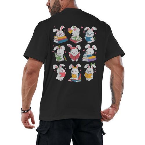 Easter Teacher Cute Bunny Reding Books Librarian Bookworm Men's Back Print T-Shirt - Bookorys DE