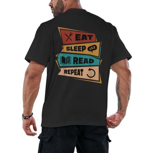 Eat Sleep Read Repeat Reading Books Reader Bookworm Men's Back Print T-Shirt - Bookorys