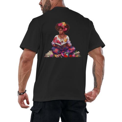 Educated Melanin Queen Afro Women Reading Book History Men's Back Print T-Shirt - Bookorys