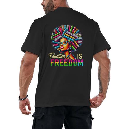 Education Freedom Teacher Books Black History Month Men's Back Print T-Shirt - Bookorys AU