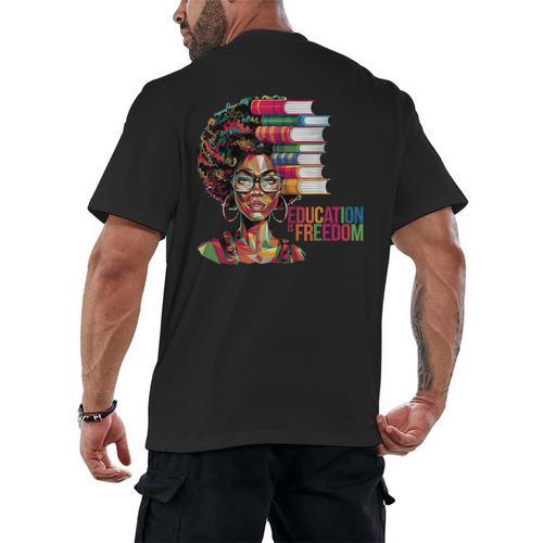 Education Is Freedom History Month Teacher Books Afro Men's Back Print T-Shirt - Bookorys DE