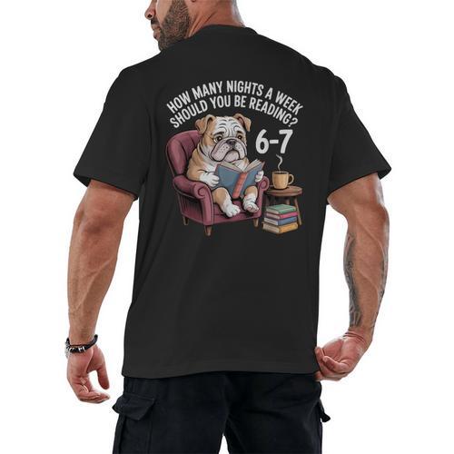 English Bulldog Dog Reading Book 67 Six Seven Meme Men's Back Print T-Shirt - Bookorys DE