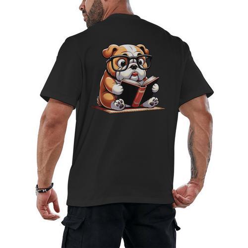 English Bulldog Reading a Book Dog For Men Women Girls Kids Men's Back Print T-Shirt - Bookorys DE