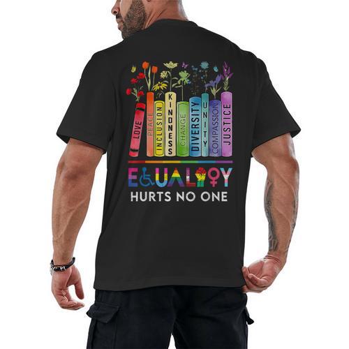 Equality Hurts No One Book Flower Rainbow Pride Month LGBTQ Men's Back Print T-Shirt - Bookorys