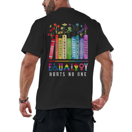 Equality Hurts No One Floral Books LGBTQ Pride Human Rights Men's Back Print T-Shirt - Bookorys
