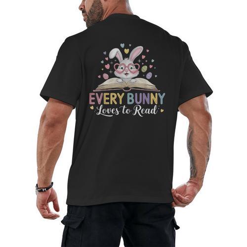Every Bunny Loves To Read Book Lover Bookworm Rabbit Easter Men's Back Print T-Shirt - Bookorys CA