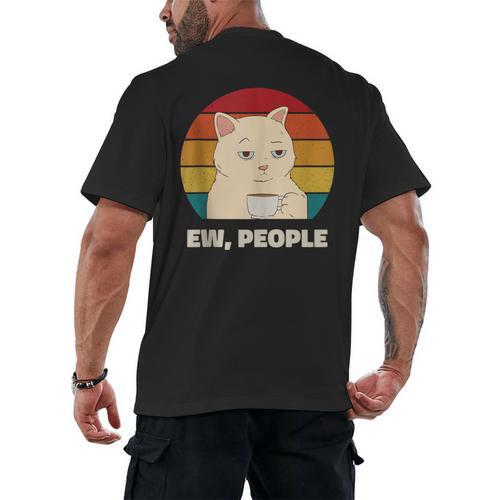 Ew People Introvert Cat Lover Crazy Colorful Cat Lady Men's Back Print T-Shirt - Raresse