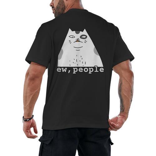 Ew People Introvert Sayings Sarcastic Cat Quote Men's Back Print T-Shirt - Raresse