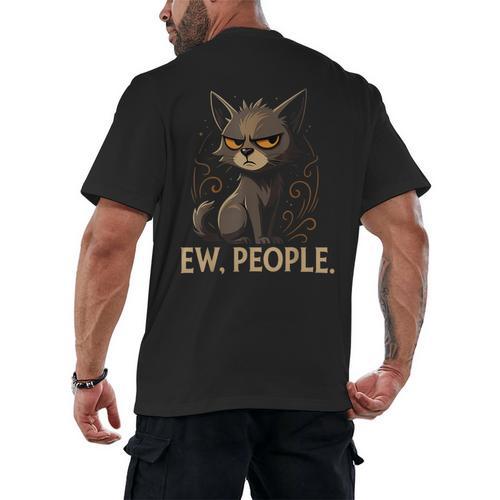 Ew People Moody Cat Sarcastic Introvert Artwork Men's Back Print T-Shirt - Raresse