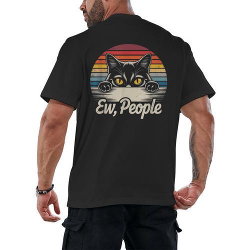 Ew People Retro Cat Vintage Anti Social Introvert Men's Back Print T-Shirt - Raresse