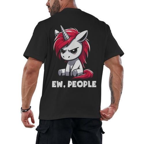 Ew People Unicorn Sarcastic Humor Introvert Men's Back Print T-Shirt - Raresse