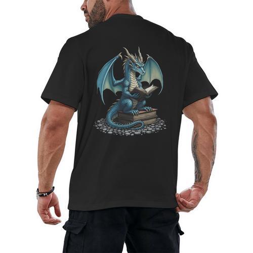 Fantasy Dragon Reading Magical Book Lover Halloween Vibes Men's Back Print T-Shirt - Bookorys UK