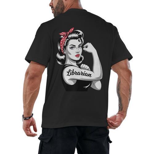 Female Librarian Rosie Riveter Book Guardian Woman Men's Back Print T-Shirt - Bookorys