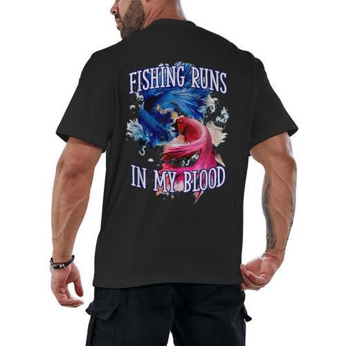 Fishing Runs In My Blood Introvert Hobby Antisocial Men's Back Print T-Shirt - Raresse