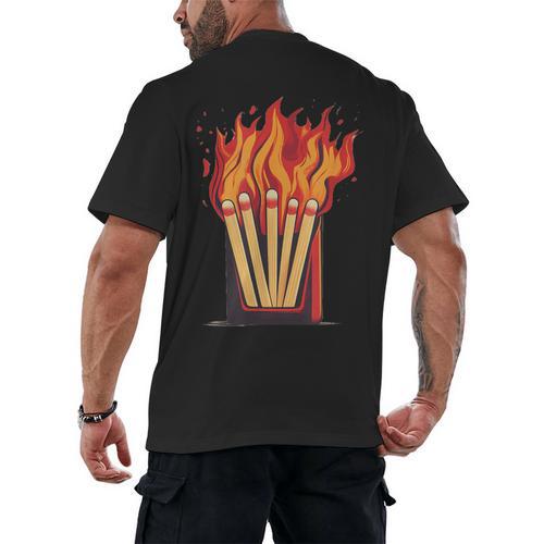 Flames And Lighter Costume For Matchbook Lovers Men's Back Print T-Shirt - Bookorys