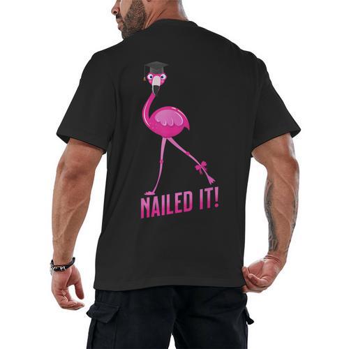 Flamingo Nailed It Graduation Flamingo Men's Back Print T-Shirt - Best Gift Smart