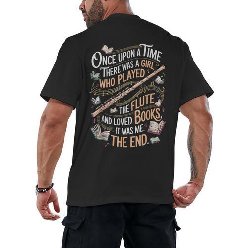 Flute And Books Marching Band Musician Flutist Flute Player Men's Back Print T-Shirt - Bookorys AU