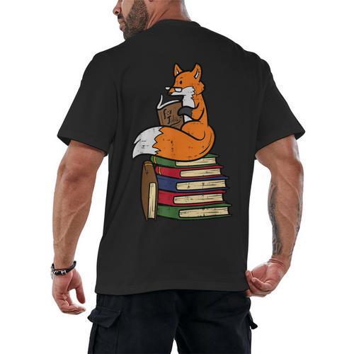 Fox Books Read Reading Librarian America Men Women Kids Men's Back Print T-Shirt - Bookorys DE