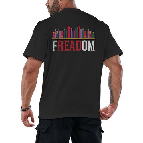 Freadom Shelf Read Reading Book Librarian Men Women Kids Men's Back Print T-Shirt - Bookorys