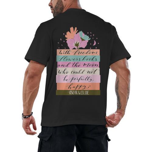With Freedom Flowers Books And The Moon Men's Back Print T-Shirt - Bookorys CA