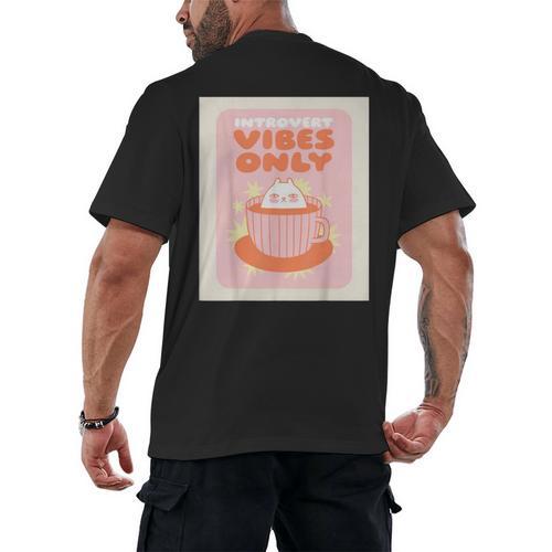 Fun Cool Cute Introvert Cat Character Quote Tea Cup For Men Women Men's Back Print T-Shirt - Raresse