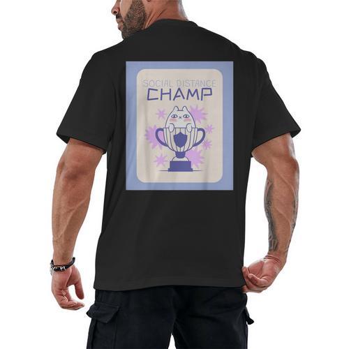 Fun Cute Introvert Cat Character Trophy For Men Women Men's Back Print T-Shirt - Raresse