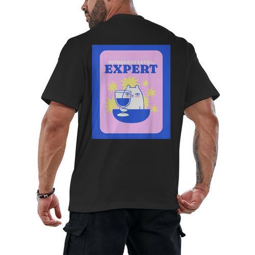 Fun Cute Introvert Cat Character With Wine Men's Back Print T-Shirt - Raresse