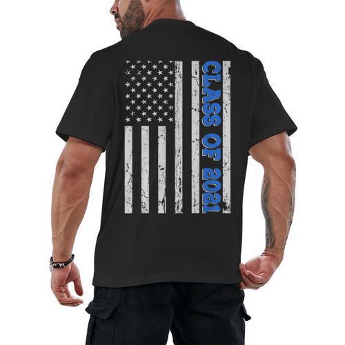 Funny Class Of 2021 American Flag Senior Graduation Men's Back Print T-Shirt - Best Gift Smart