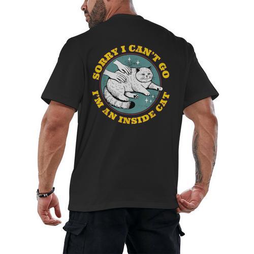 Funny Introvert Cat I Can't Go I'm An Inside Cat Homebody Men's Back Print T-Shirt - Raresse