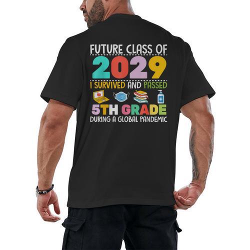 Future Class Of 2029 I Survived Passed 5th Grade Graduation Men's Back Print T-Shirt - Best Gift Smart