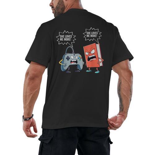 Gamer Book Lover Girl Women Bookworm Video Gaming Daughter Men's Back Print T-Shirt - Bookorys DE