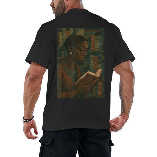 Geometric History Educated Women Teacher Book Melanin Men's Back Print T-Shirt - Bookorys