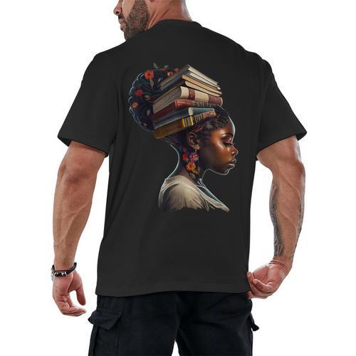 Girl Crown Of Books African Teacher Black History BHM Men's Back Print T-Shirt - Bookorys