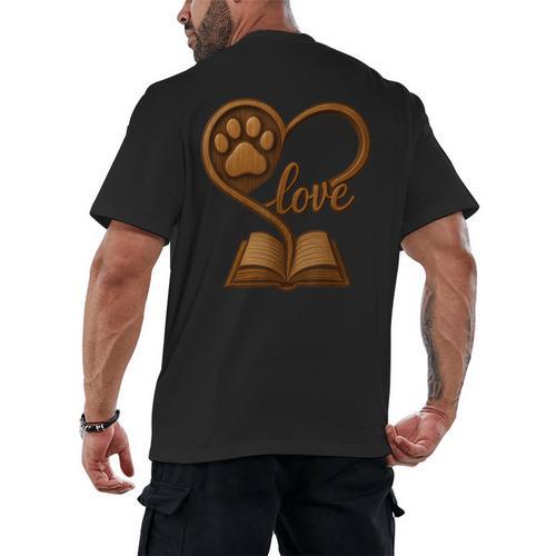Girl Who Loves Dogs & Books Heart Dog Lover Reader Reeding Men's Back Print T-Shirt - Bookorys
