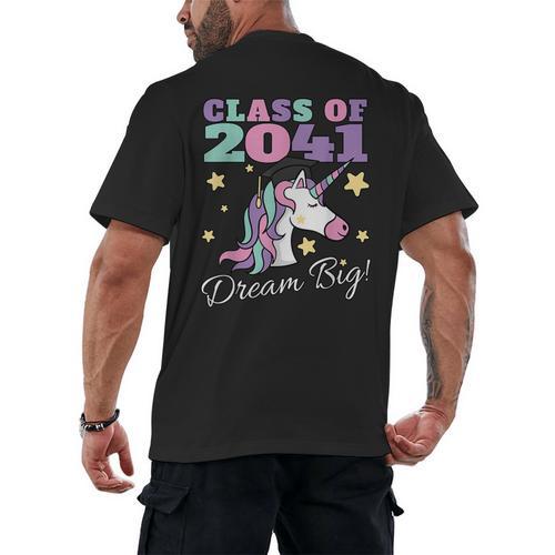 Girls Class Of 2041 Magical Unicorn Graduation Cap Men's Back Print T-Shirt - Best Gift Smart