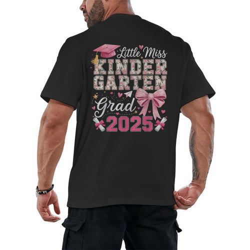 Girls Little Miss Kindergarten Grad 2025 Coquette Graduation Men's Back Print T-Shirt - Best Gift Smart