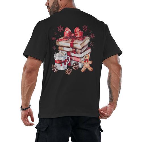Girly Coquette Gingerbread Books And Hot Cocoa Cozy Season Men's Back Print T-Shirt - Bookorys