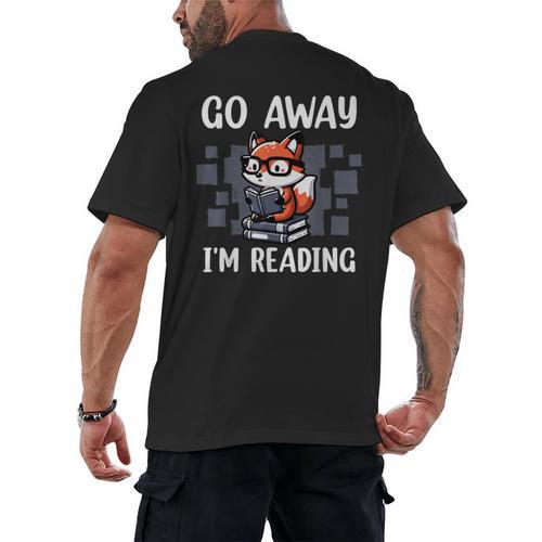 Go Away I'm Reading Book Reader Cute Fox Librarians Men's Back Print T-Shirt - Bookorys DE
